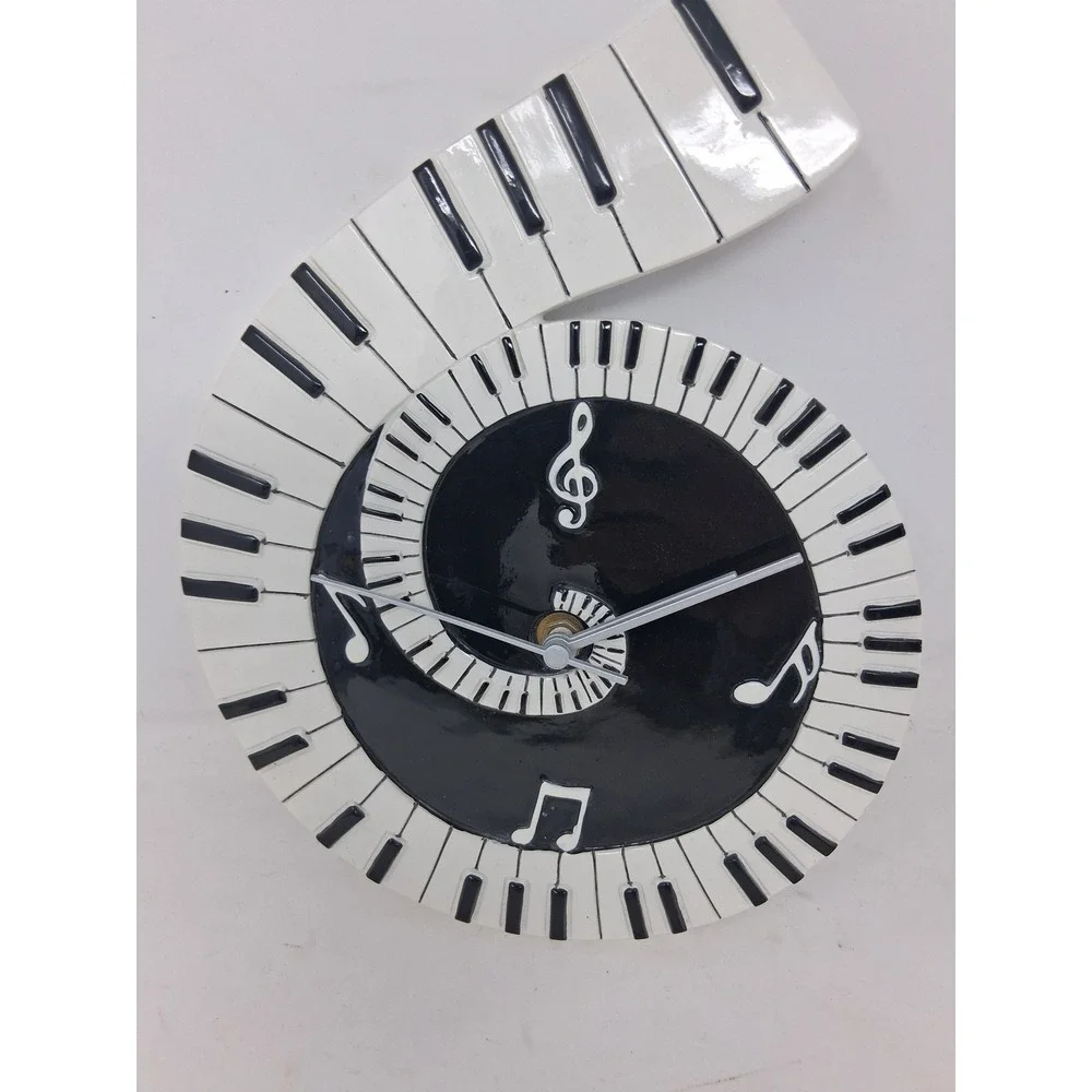 Modern Spiral Piano Key Wall Clock Black White Musical Note Treble Clef Decor